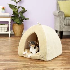 Best Pet Supplies Fleece Tent Covered Cat & Dog Bed, Tan
