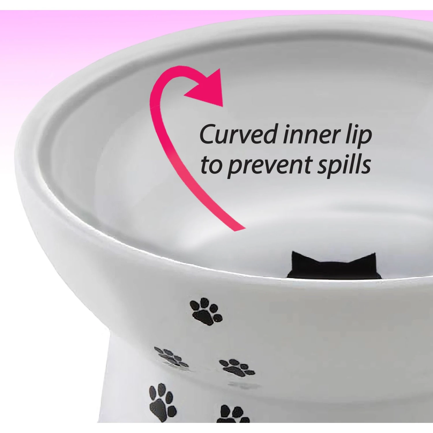 Necoichi Ceramic Elevated Cat Food Bowl, White Paw Print 5 Necoichi Ceramic Elevated Cat Food Bowl, White Paw Print - Image 3
