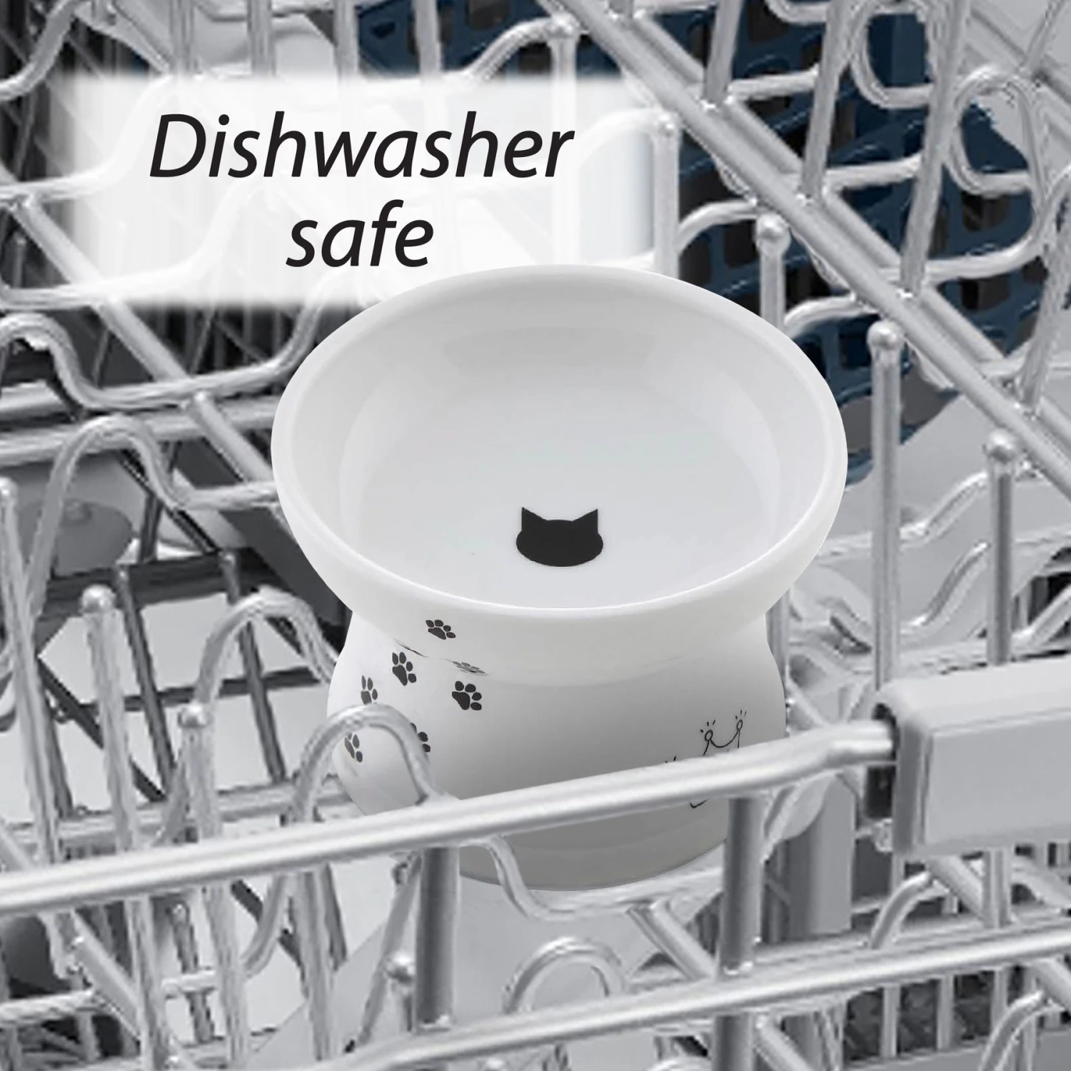 Necoichi Ceramic Elevated Cat Food Bowl, White Paw Print 7 Necoichi Ceramic Elevated Cat Food Bowl, White Paw Print - Image 5