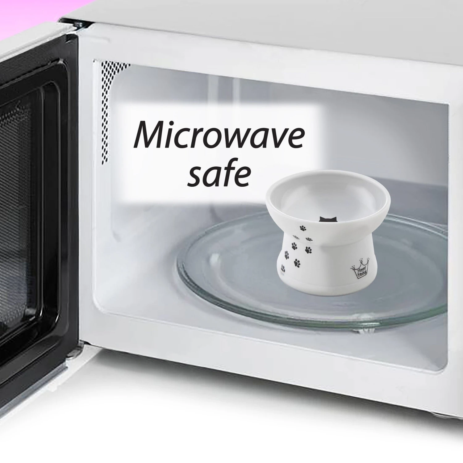 Necoichi Ceramic Elevated Cat Food Bowl, White Paw Print 8 Necoichi Ceramic Elevated Cat Food Bowl, White Paw Print - Image 6