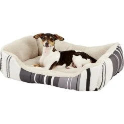 ASPCA Microtech Striped Bolster Dog Bed With Removable Cover -Blue Buffalos Shop 120508 PT3. AC SS1800 V1566323293