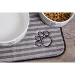 Bone Dry Stripe Embroidered Paw Print Dog & Cat Food Mat -Blue Buffalos Shop 153980 PT2. AC SS1800 V1539714750