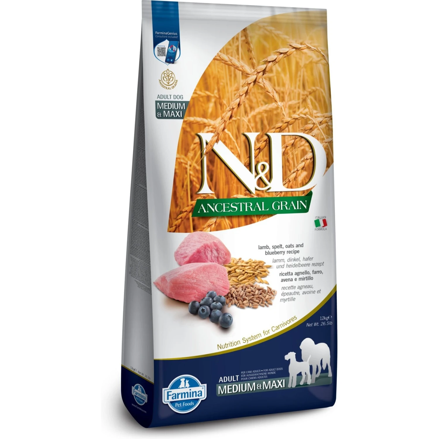 Farmina N&D Ancestral Grain Lamb & Blueberry Medium & Maxi Adult Dry Dog Food 3 Farmina N&D Ancestral Grain Lamb & Blueberry Medium & Maxi Adult Dry Dog Food