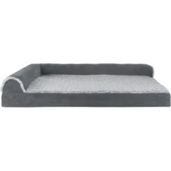 FurHaven Two Tone Faux Fur & Suede Deluxe Chaise Cooling Gel Dog & Cat Bed With Removable Cover -Blue Buffalos Shop 176048 PT2. AC SS1800 V1601483493