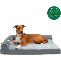FurHaven Two Tone Faux Fur & Suede Deluxe Chaise Cooling Gel Dog & Cat Bed With Removable Cover -Blue Buffalos Shop 176048 PT3. AC SS1800 V1601484054