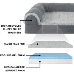 FurHaven Two Tone Faux Fur & Suede Deluxe Chaise Cooling Gel Dog & Cat Bed With Removable Cover -Blue Buffalos Shop 176048 PT5. AC SS1800 V1601487969