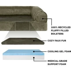 FurHaven Faux Fur Cooling Gel Bolster Cat & Dog Bed With Removable Cover -Blue Buffalos Shop 176134 PT6. AC SS1800 V1583520845