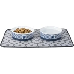 Bone Dry Striped Non-Skid Ceramic Dog & Cat Bowl Set -Blue Buffalos Shop 185464 PT2. AC SS1800 V1599196873