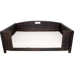Iconic Pet Rattan Rectangular Sofa Cat & Dog Bed With Removable Cover, Espresso