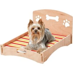 Etna Wooden Bone & Paw Design Sofa Cat & Dog Bed With Removable Cover
