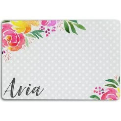 904 Custom Polka Dot Floral Personalized Dog & Cat Placemat