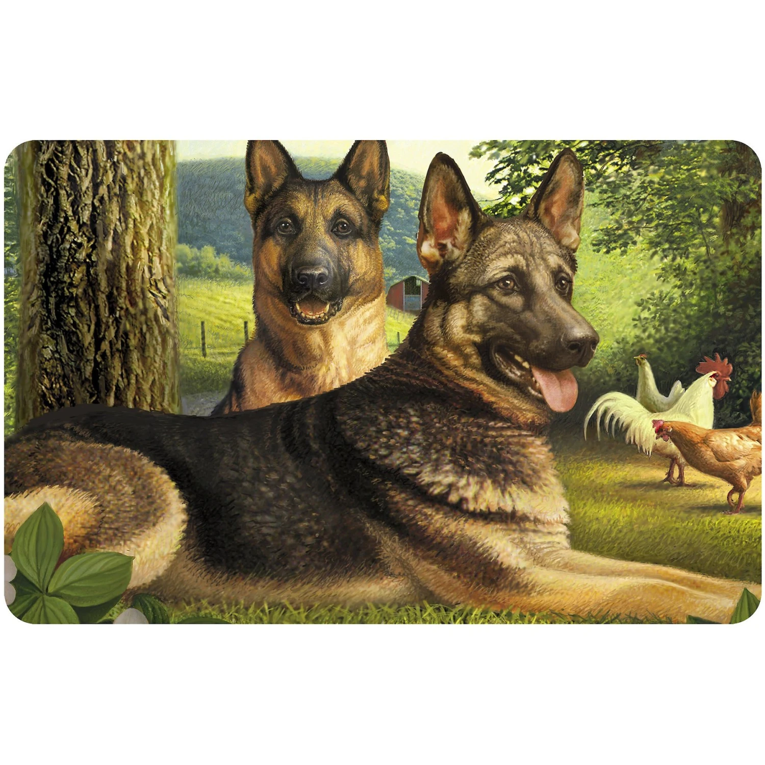 Bungalow Flooring German Shepherds & Chickens Dog Dinner Mat, 36 X 23-in 3 Bungalow Flooring German Shepherds & Chickens Dog Dinner Mat, 36 X 23-in