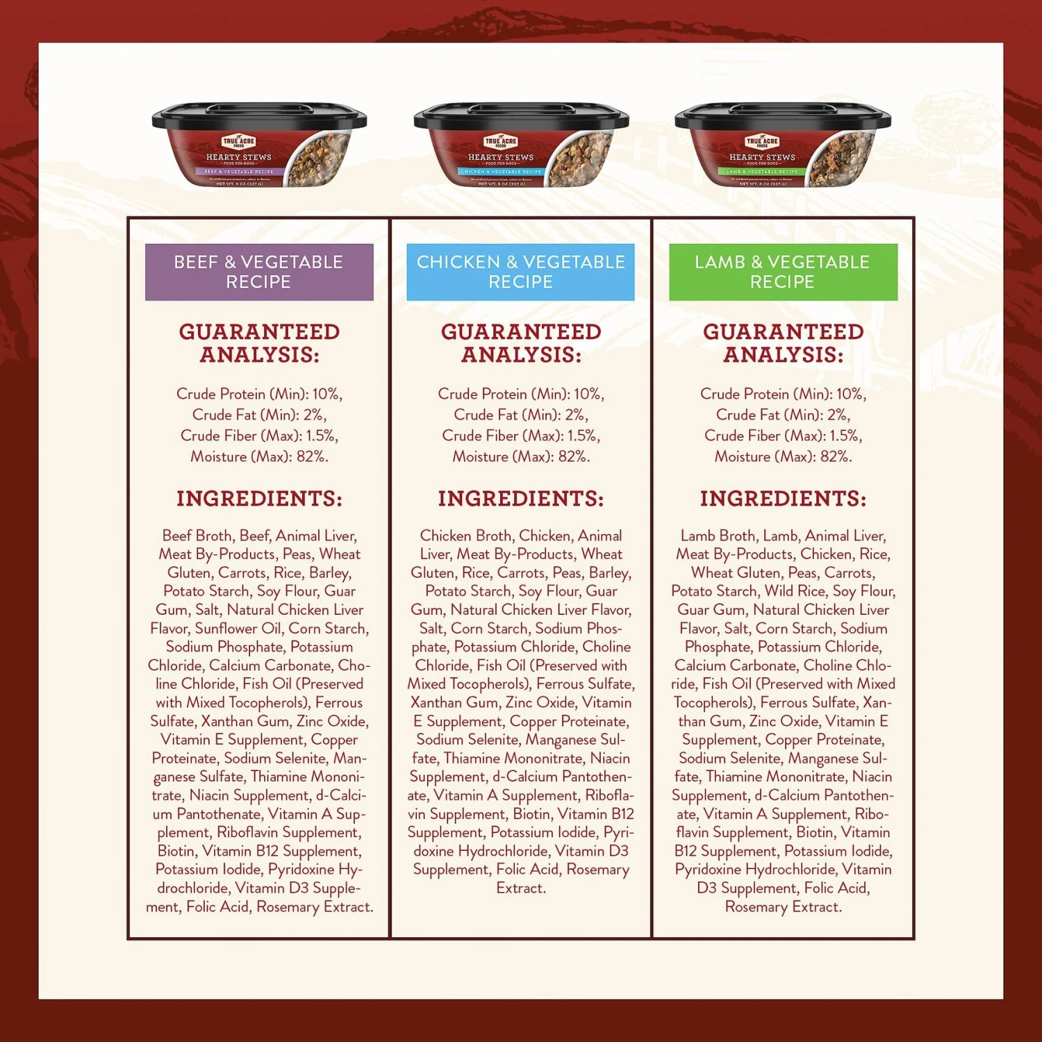 True Acre Foods Hearty Stews Variety Pack, Chicken & Vegetable Recipe, Lamb & Vegetable Recipe, Beef & Vegetable Recipe Wet Dog Food 7 True Acre Foods Hearty Stews Variety Pack, Chicken & Vegetable Recipe, Lamb & Vegetable Recipe, Beef & Vegetable Recipe Wet Dog Food - Image 5