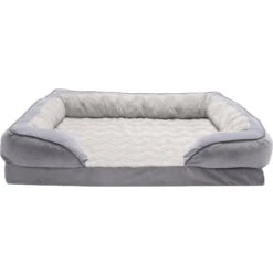 FurHaven Velvet Waves Perfect Comfort Cooling Gel Bolster Cat & Dog Bed With Removable Cover -Blue Buffalos Shop 244658 PT2. AC SS1800 V1602831673