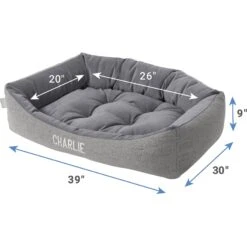 Frisco Rectangular Personalized Bolster Dog Bed W/Removable Cover, Dark Gray, X-Large -Blue Buffalos Shop 252611 PT2. AC SS1800 V1605134826