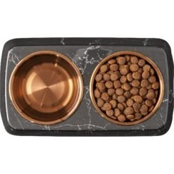 Frisco Copper Stainless Steel Double Dog & Cat Bowls With Black Marble Stand -Blue Buffalos Shop 253058 PT5. AC SS1800 V1616595394
