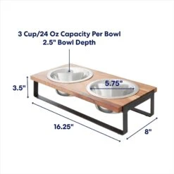 Frisco Wood Elevated Non-Skid Stainless Steel Double Diner Dog & Cat Bowl -Blue Buffalos Shop 257143 PT1. AC SS1800 V1692728307