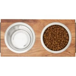 Frisco Wood Elevated Non-Skid Stainless Steel Double Diner Dog & Cat Bowl -Blue Buffalos Shop 257143 PT2. AC SS1800 V1615310833