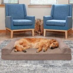 FurHaven Plush & Suede Cooling Gel Bolster Dog Bed With Removable Cover