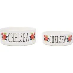 Frisco Flower Ceramic Personalized Dog Bowl -Blue Buffalos Shop 286985 PT5. AC SS1800 V1625860262