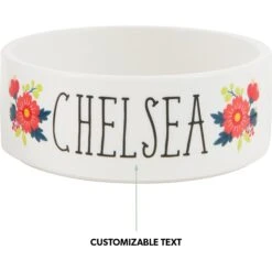 Frisco Flower Ceramic Personalized Dog Bowl -Blue Buffalos Shop 286985 PT6. AC SS1800 V1625860866
