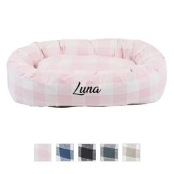 Majestic Pet Anderson Check Personalized Bagel Cat & Dog Bed