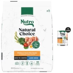 Nutro Natural Choice Large Breed Adult Chicken & Brown Rice Recipe Dry Dog Food & Nutro Hearty Stew Tender Chicken, Carrot & Pea Stew Grain-Free Canned Adult Wet Dog Food