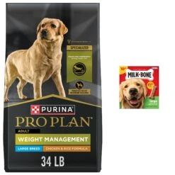 Purina Pro Plan Adult Large Breed Weight Management Chicken & Rice Formula Dry Dog Food & Milk-Bone Original Large Biscuit Dog Treats