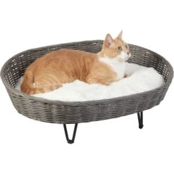 Frisco Elevated Rectangle Wicker Dog & Cat Bed With Eyelash Faux Fur Cushion -Blue Buffalos Shop 296679 PT2. AC SS1800 V1633727726