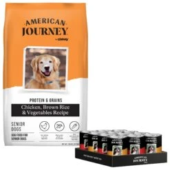 American Journey Protein & Grains Senior Chicken, Brown Rice & Vegetables Recipe Dry Dog Food & American Journey Poultry & Beef Variety Pack Grain-Free Canned Dog Food