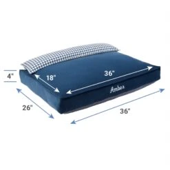 Frisco Personalized Navy Bolstered Bed With Navy Check Bolster -Blue Buffalos Shop 311766 PT1. AC SS1800 V1630682329