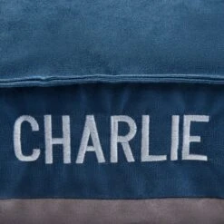 Frisco Personalized Navy Bolstered Bed With Navy Check Bolster, X-Large -Blue Buffalos Shop 311768 PT4. AC SS1800 V1630593983