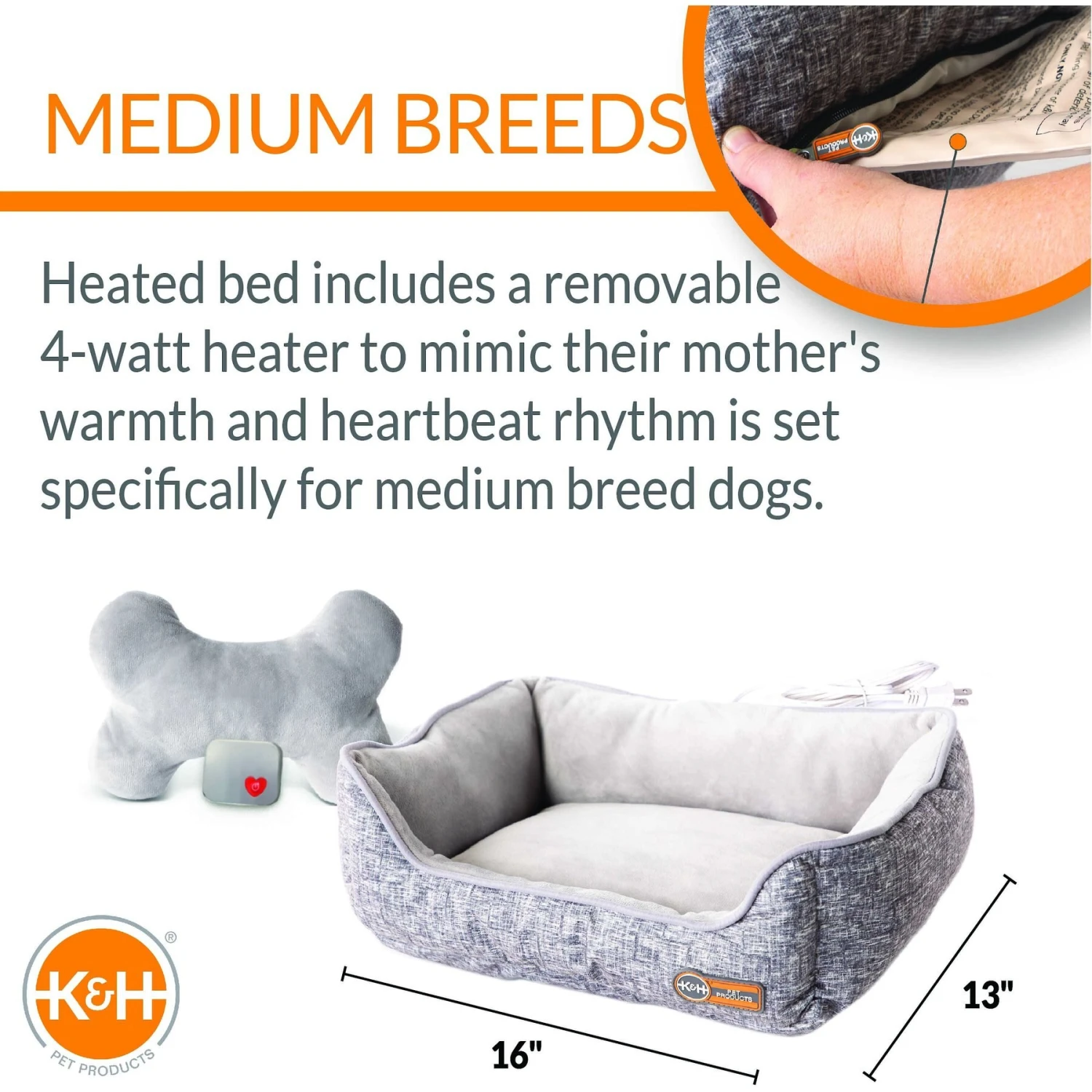K&H Pet Products Mother’s Heartbeat Heated Bolster Puppy Bed 4 K&H Pet Products Mother’s Heartbeat Heated Bolster Puppy Bed - Image 2