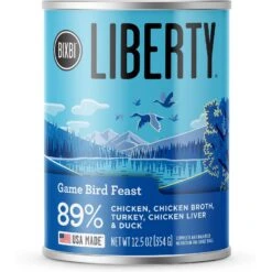BIXBI Liberty Game Bird Feast Turkey, Turkey Broth, Chicken, Duck & Turkey Liver Wet Dog Food, 12.5-oz Can, Case Of 12