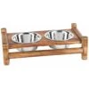 Advance Pet Product Log Cabin Wooden Double Diner & Stainless Steel Dog Bowls