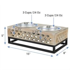 Frisco Premium Wood Elevated Stainless Steel Double Diner Dog & Cat Bowl, 3 Cup -Blue Buffalos Shop 331507 PT1. AC SS1800 V1657656894