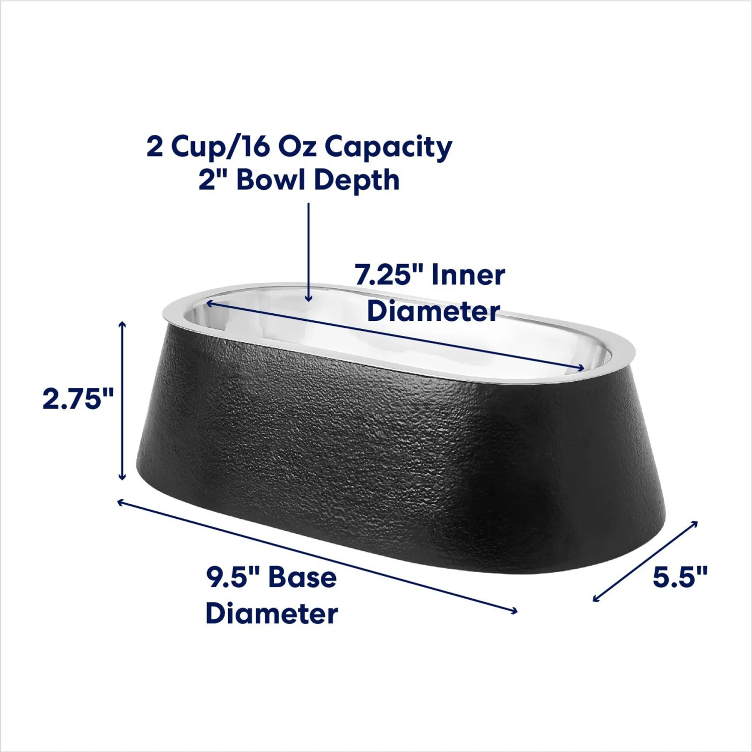 Frisco Long Eared Breed Stainless Steel Dog Bowl, Black, 2 Cup 4 Frisco Long Eared Breed Stainless Steel Dog Bowl, Black, 2 Cup - Image 2