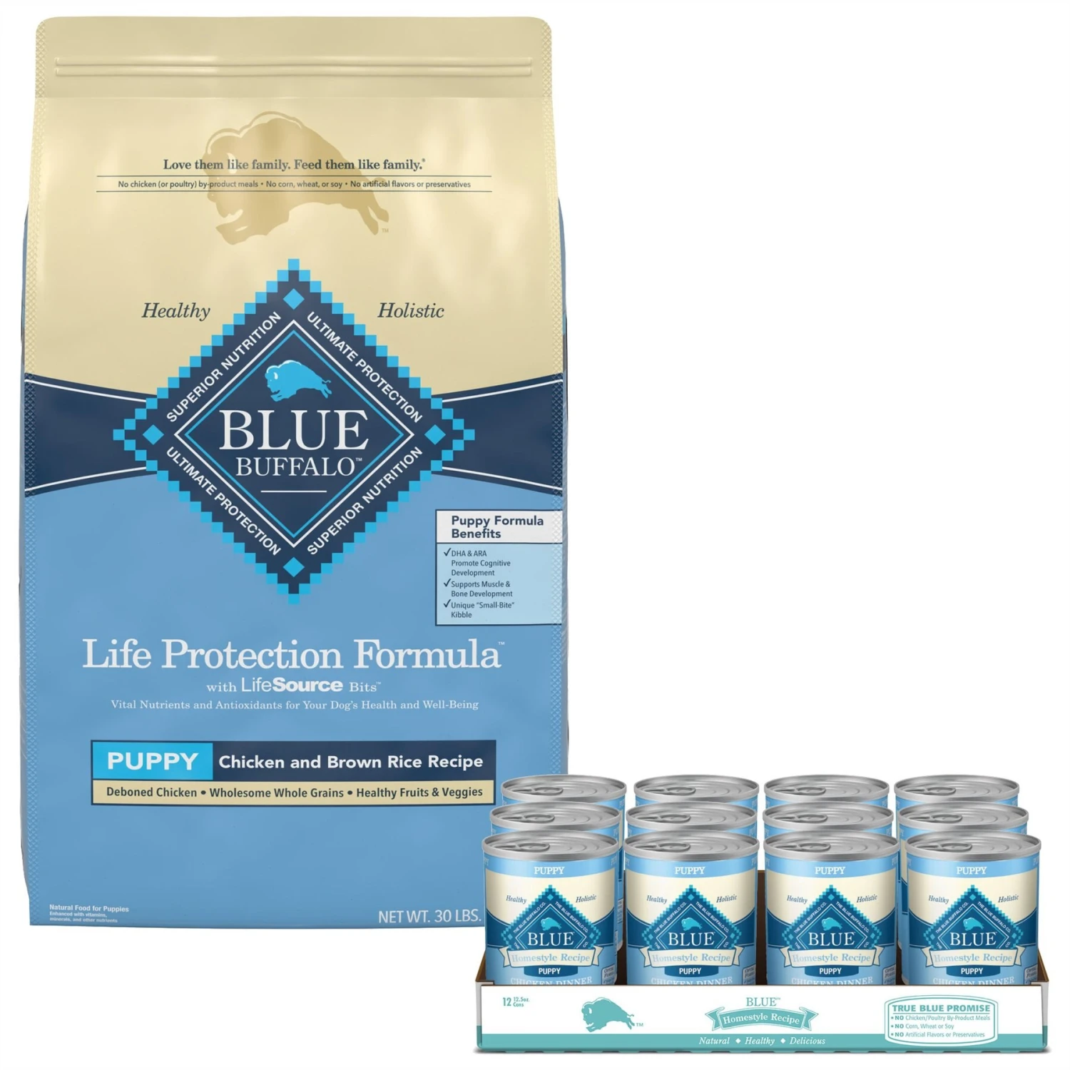 Blue Buffalo Homestyle Recipe Puppy Chicken Dinner With Garden Vegetables Canned Dog Food & Blue Buffalo Life Protection Formula Puppy Chicken & Brown Rice Recipe Dry Dog Food 3 Blue Buffalo Homestyle Recipe Puppy Chicken Dinner With Garden Vegetables Canned Dog Food & Blue Buffalo Life Protection Formula Puppy Chicken & Brown Rice Recipe Dry Dog Food