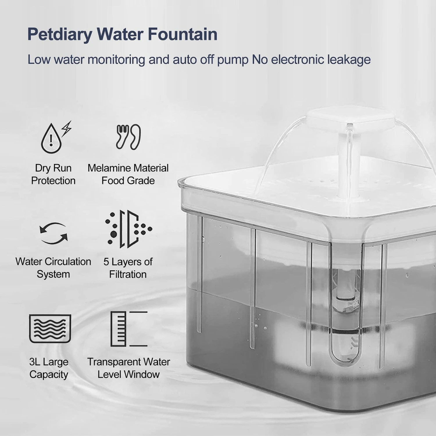 Petdiary Automatic Cat Water Fountain, White, Medium 5 Petdiary Automatic Cat Water Fountain, White, Medium - Image 3