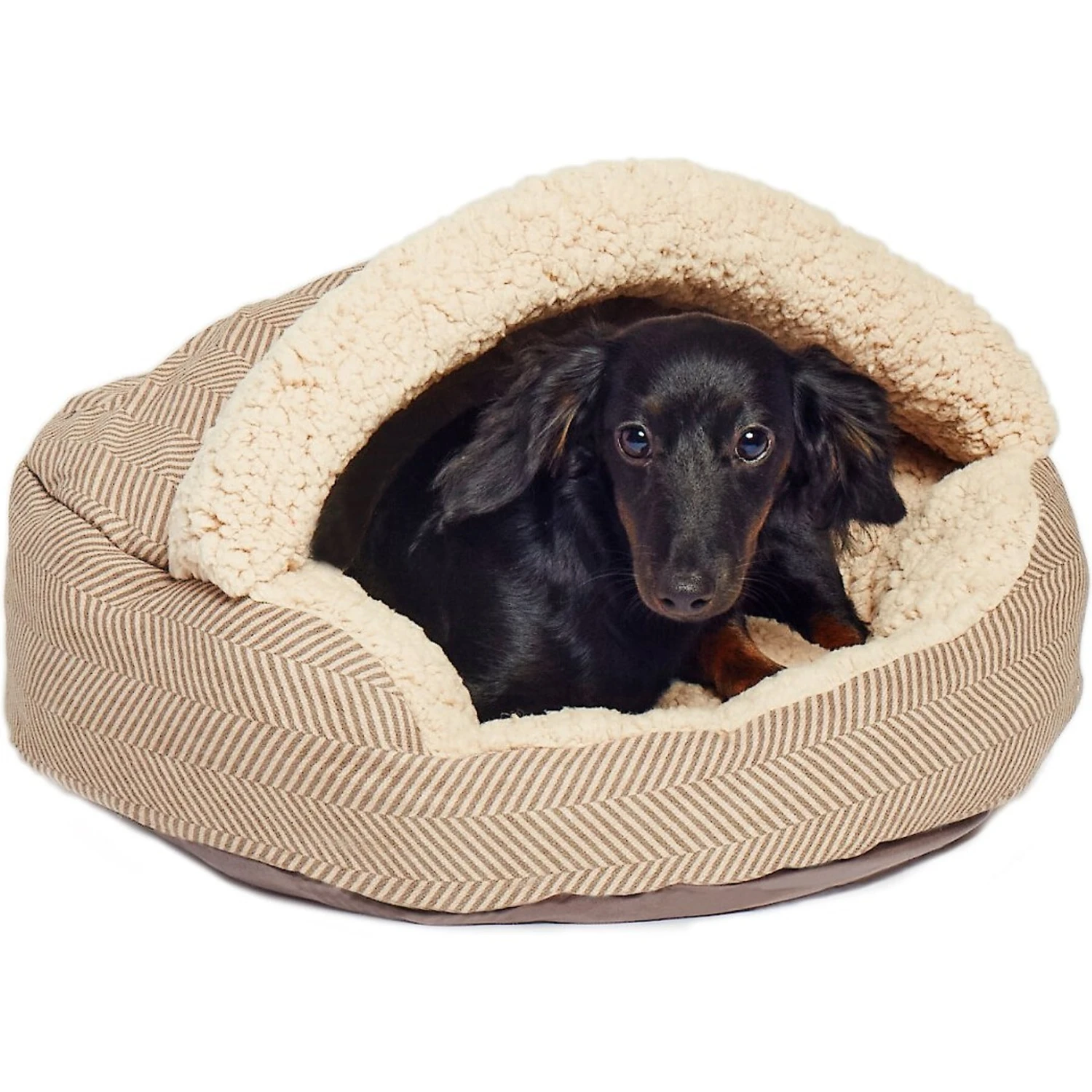 Precious Tails Herringbone Canvas Fleece Deep Dish Covered Cat & Dog Bed 3 Precious Tails Herringbone Canvas Fleece Deep Dish Covered Cat & Dog Bed