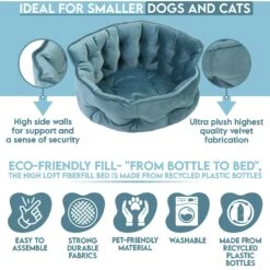 Precious Tails Ultra Plush Mini Tufted Velvet Round Bolster Cat & Dog Bed -Blue Buffalos Shop 366697 PT5. AC SS1800 V1644385647