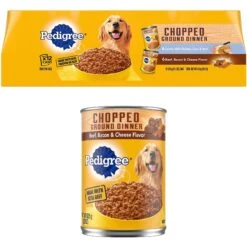 Pedigree Chopped Ground Dinner Liver & Beef, Beef, Bacon & Cheese Flavor With Chicken Adult Canned Wet Dog Food Combo Variety Pack & Pedigree Chopped Ground Dinner Beef, Bacon & Cheese Flavor Adult Canned Wet Dog Food