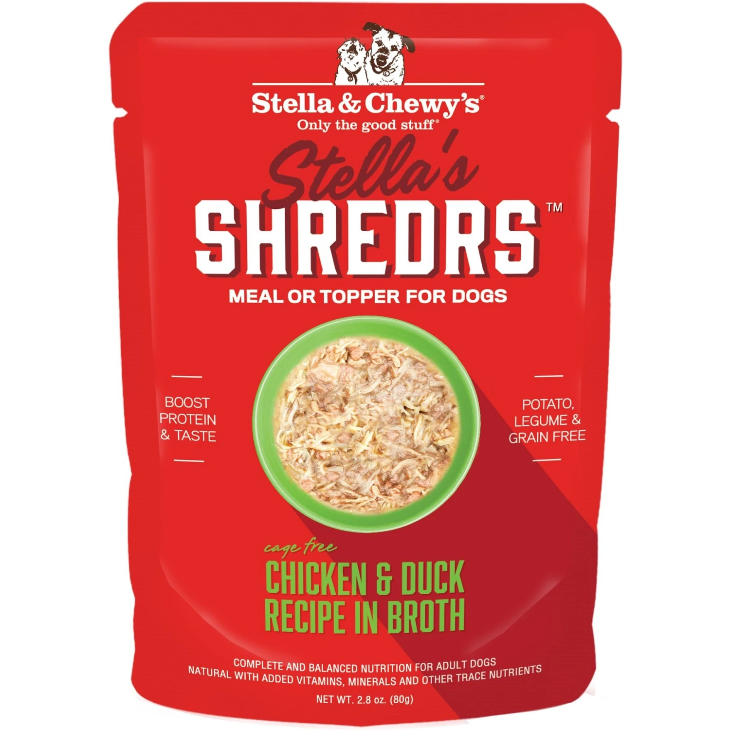 Stella & Chewy's Stella’s Shredrs Cage Free Chicken & Duck Recipe In Broth Adult Wet Dog Food, 2.8-oz Pouch, Case Of 24 3 Stella & Chewy's Stella’s Shredrs Cage Free Chicken & Duck Recipe In Broth Adult Wet Dog Food, 2.8-oz Pouch, Case Of 24