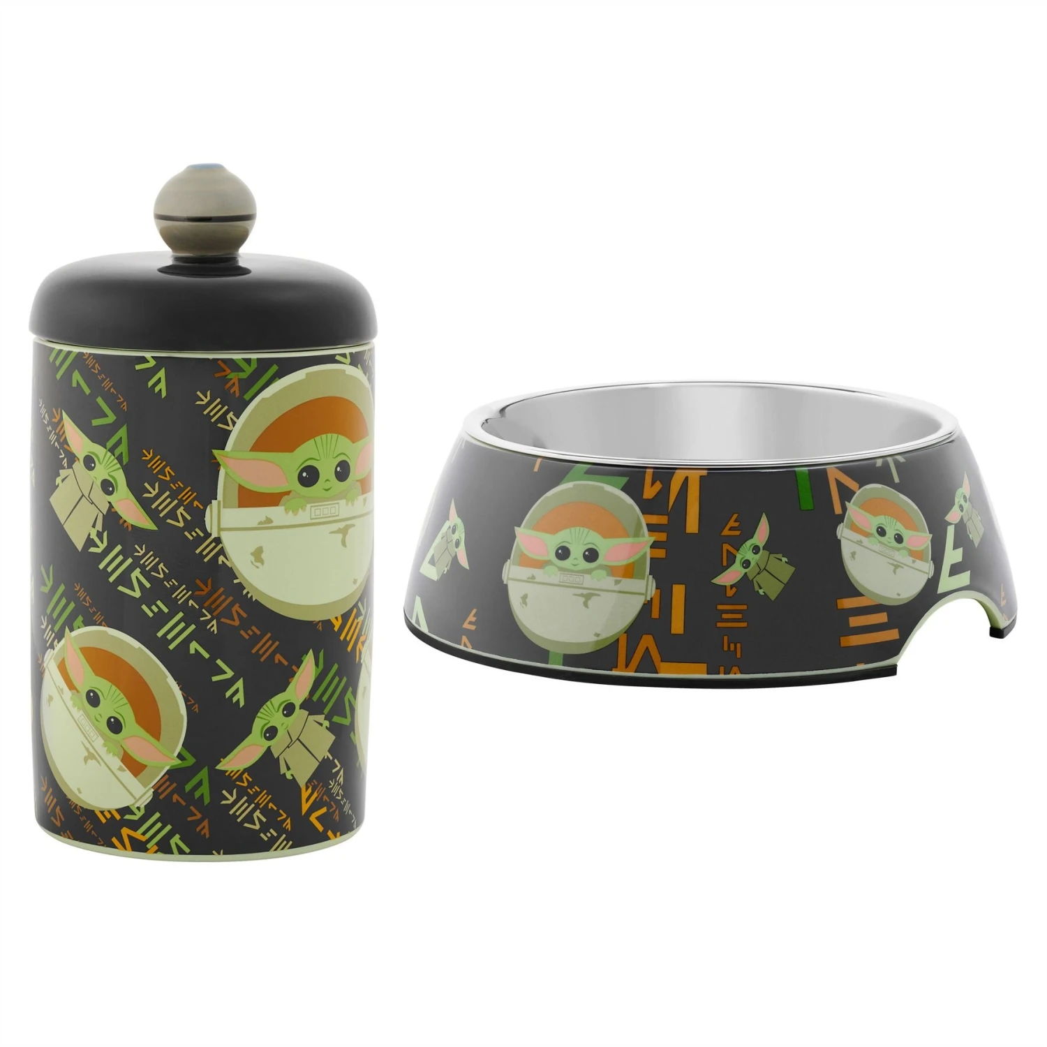 STAR WARS THE MANDALORIAN THE CHILD Aurebesh Ceramic Treat Jar & STAR WARS THE MANDALORIAN GROGU AUREBESH Non-Skid Stainless Steel With Melamine Stand Dog & Cat Bowl 3 STAR WARS THE MANDALORIAN THE CHILD Aurebesh Ceramic Treat Jar & STAR WARS THE MANDALORIAN GROGU AUREBESH Non-Skid Stainless Steel With Melamine Stand Dog & Cat Bowl