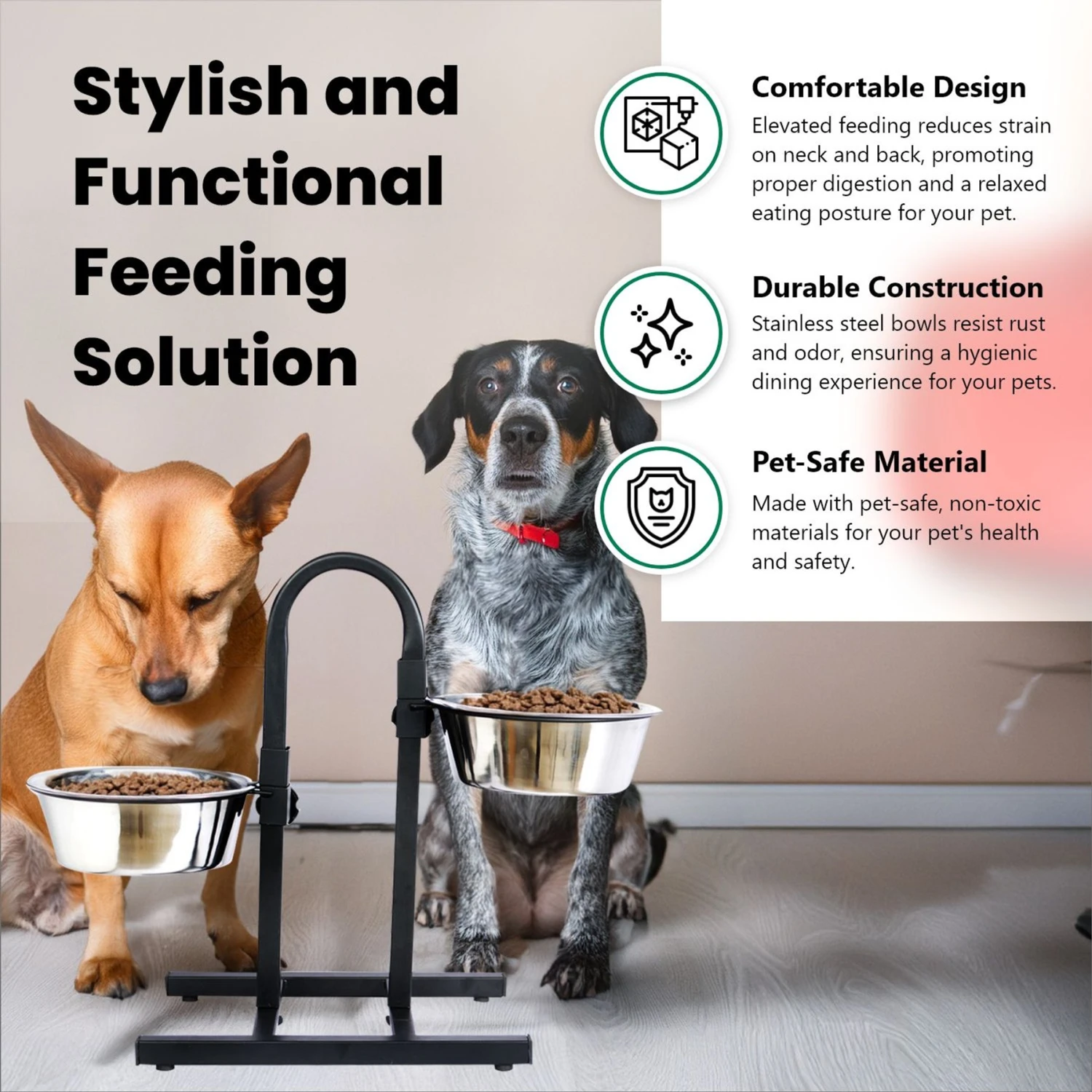 Iconic Pet U Design Adjustable Stainless Steel Pet Double Dog Bowl 4 Iconic Pet U Design Adjustable Stainless Steel Pet Double Dog Bowl - Image 2
