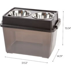 IRIS USA WeatherPro Airtight Elevated Pet Feeder With Food Storage Container & Bowls In Lid, Smoke/Black, 8-cup -Blue Buffalos Shop 65478 PT5. AC SS1800 V1461606815