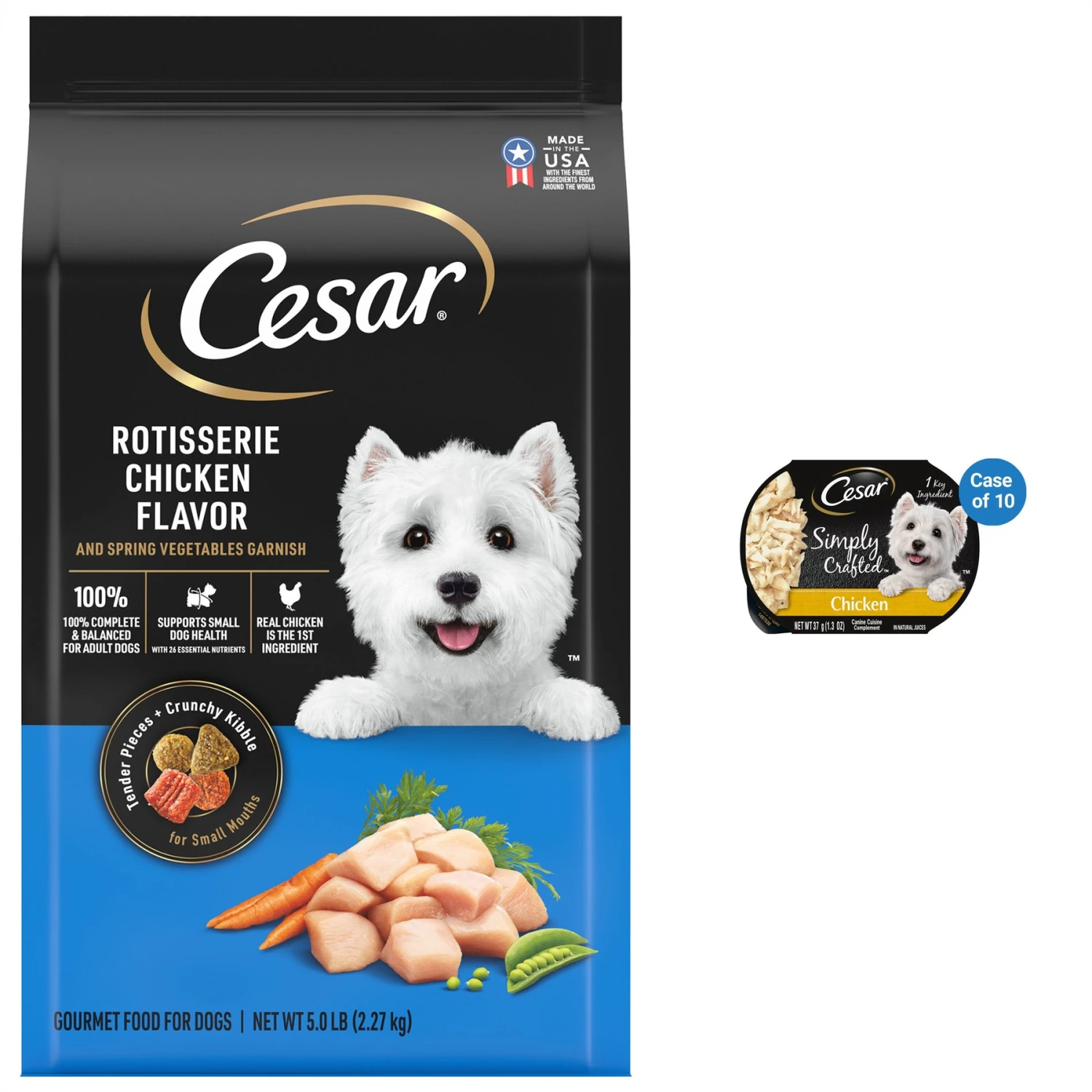 Cesar Simply Crafted Chicken Limited-Ingredient Wet Dog Food Topper & Cesar Rotisserie Chicken Flavor & Spring Vegetables Garnish Small Breed Dry Dog Food 3 Cesar Simply Crafted Chicken Limited-Ingredient Wet Dog Food Topper & Cesar Rotisserie Chicken Flavor & Spring Vegetables Garnish Small Breed Dry Dog Food