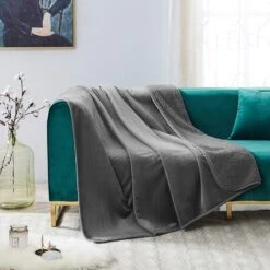 Allisandro Extra Soft Micro Fleece With Sherpa Triple Layer Tech Waterproof Cat & Dog Blanket, Dark Grey -Blue Buffalos Shop 703486 PT4. AC SS1800 V1668186819