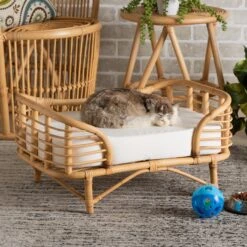 Bali & Pari Marcy Rattan With Cushion Dog & Cat Bed, Natural Brown & White -Blue Buffalos Shop 725246 PT6. AC SS1800 V1669911262