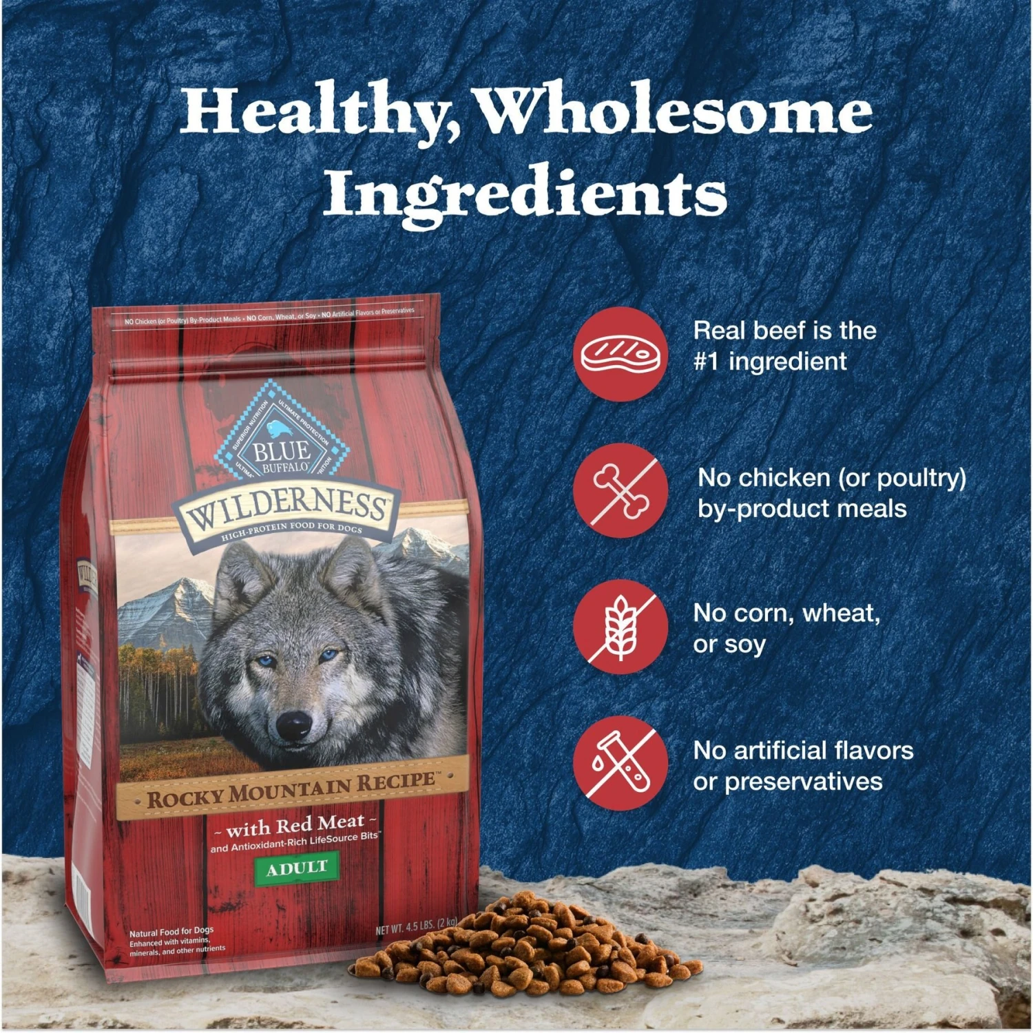 Blue Buffalo Wilderness Rocky Mountain Recipe Adult High Protein Natural Red Meat & Grain Dry Dog Food 8 Blue Buffalo Wilderness Rocky Mountain Recipe Adult High Protein Natural Red Meat & Grain Dry Dog Food - Image 6